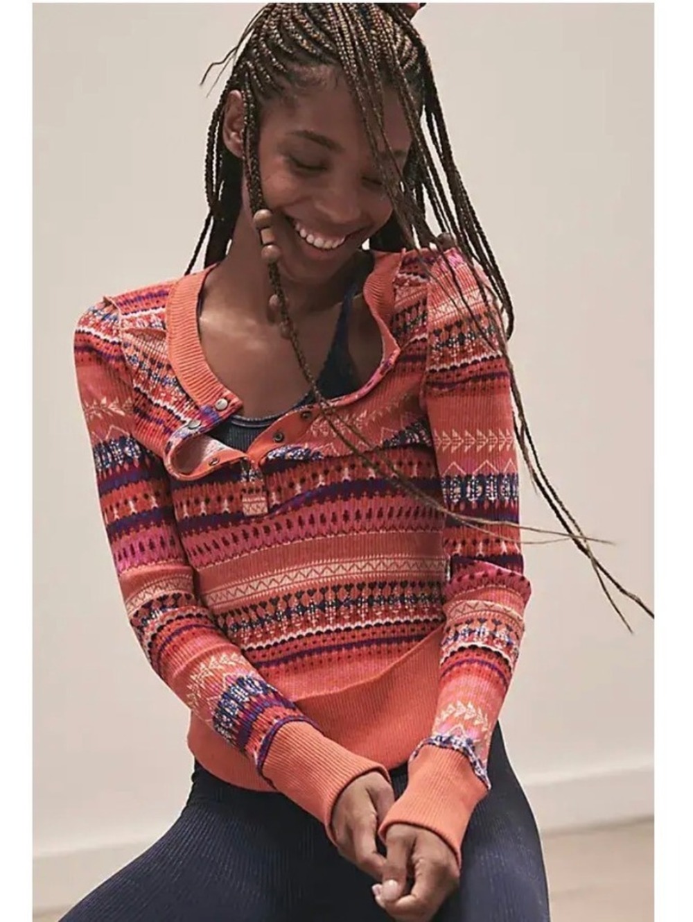 Free people movement fairs isle pattern rally printed layer top